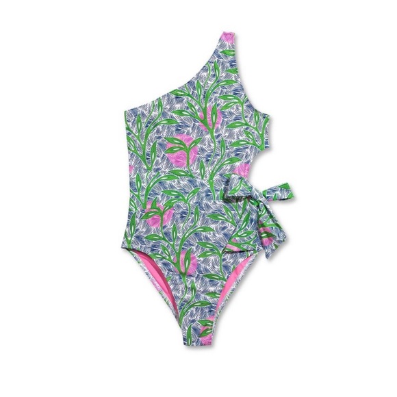 Women's One Shoulder
High Leg Cheeky Cut Out One Piece
Swimsuit  Floral  L - Picture 3 of 5